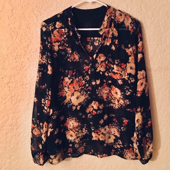 Autumn flowers Sheer Blouse - Picture 1 of 5